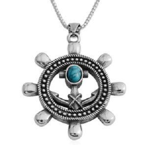 Blue Howlite Anchor Ship Wheel Pendant